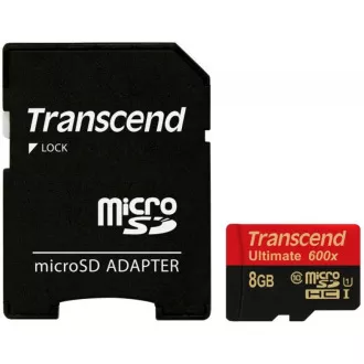 TRANSCEND MicroSDHC-Karte 8GB Ultimate, Klasse 10 UHS-I 600x, MLC + Adapter