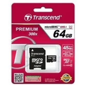 TRANSCEND MicroSDXC-Karte 64GB Premium, Klasse 10 UHS-I 400x (R: 85 / B: 35 MB / s) + Adapter