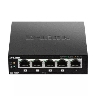 D-Link DES-1005P B1 5-Port 10/100 PoE Desktop Switch, 4x PoE , 60W für PoE