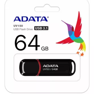 ADATA Flash Disk 64GB UV150, USB 3.1 Dash Drive (R: 90 / B: 20 MB/s) schwarz