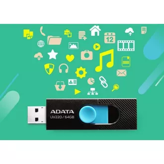 ADATA Flash Disk 64GB UV220, USB 2.0 Dash Drive, schwarz / blau