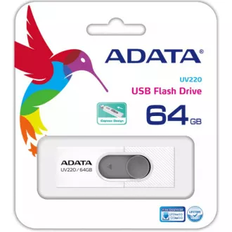 ADATA Flash Disk 64GB UV220, USB 2.0 Dash Drive, weiß / grau ADATA Flash Disk 64GB UV220, USB 2.0 Dash Drive, weiß / grau