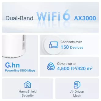 TP-Link Deco PX50(2er-Pack) WiFi6 Powerline Mesh (AX3000, 2, 4GHz/5GHz, 3xGbELAN/WAN) TP-Link Deco PX50(2er-Pack) WiFi6 Powerline Mesh (AX3000, 2, 4GHz/5GHz, 3xGbELAN/WAN)