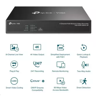 TP-Link VIGI NVR1004H-4P, Videorekorder, 4 Kanäle, 4xPoE, 1xSATA, 1x100Mb/s LAN, 2xUSB2.0, 1xHDMI, 1xVGA TP-Link VIGI NVR1004H-4P, Videorekorder, 4 Kanäle, 4xPoE, 1xSATA, 1x100Mb/s LAN, 2xUSB2.0, 1xHDMI, 1xVGA