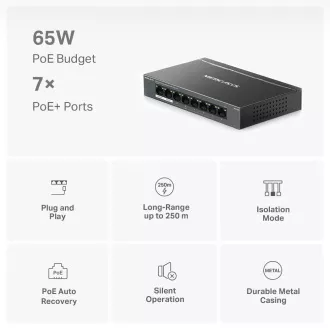 MERCUSYS Switch MS108GP (8xGbE, 7xPoE , 65W, lüfterlos) MERCUSYS Switch MS108GP (8xGbE, 7xPoE , 65W, lüfterlos)