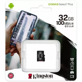 Kingston 32GB micSDHC Canvas Select Plus 100R A1 C10 Karte + SD-Adapter Kingston 32GB micSDHC Canvas Select Plus 100R A1 C10 Karte + SD-Adapter