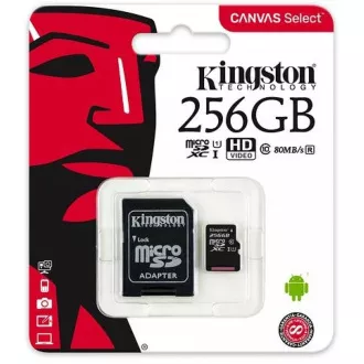 Kingston 256-GB-MikrofonSDXC Canvas Select Plus 100R A1 C10-Karte + SD-Adapter Kingston 256-GB-MikrofonSDXC Canvas Select Plus 100R A1 C10-Karte + SD-Adapter