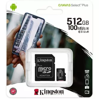 Kingston 512 GB Mikrofon SDXC Canvas Select Plus 100R A1 C10 Karte + SD-Adapter