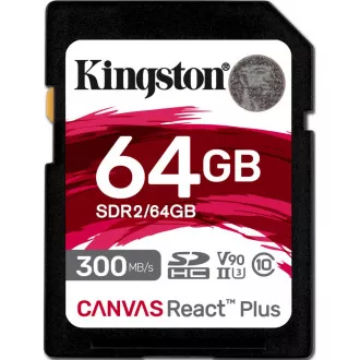 Kingston 64GB Canvas React Plus SDHC UHS-II 300R/260W U3 V90 für Full HD/4K/8K