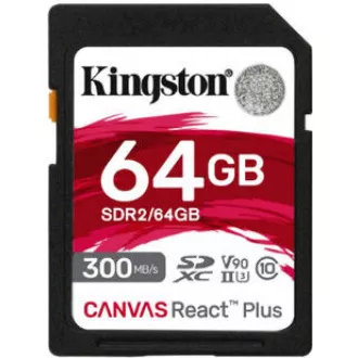 Kingston 64GB Canvas React Plus SDHC UHS-II 300R/260W U3 V90 für Full HD/4K/8K