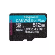 Kingston MicroSDXC-Karte 512GB Canvas Go! Plus, R:200/W:160MB/s, Klasse 10, UHS-I, U3, V30, A2   Adapter