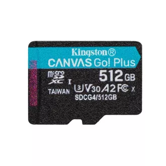 Kingston MicroSDXC-Karte 512GB Canvas Go! Plus, R:200/W:160MB/s, Klasse 10, UHS-I, U3, V30, A2   Adapter