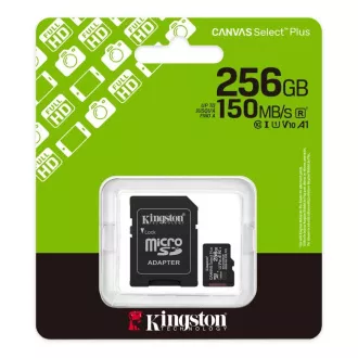 Kingston MicroSDXC-Karte 256 GB Canvas Select Plus, U1, V10, A1, SD-Adapter