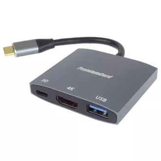 PremiumCord USB-C auf HDMI Adapter, USB3.0, PD, 4K und FULL HD 1080p Auflösung