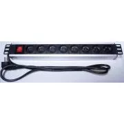 PremiumCord Power Panel für 19" Rack 1.5U, 8x230V, 2m Kabel, Schalter
