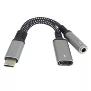 PremiumCord Reducer USB-C /3,5mm Klinke mit DAC Chip   USB-C zum Laden 13cm