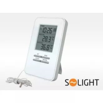 Solarthermometer, Temperatur, große Anzeige, Datum, Uhrzeit, weiß