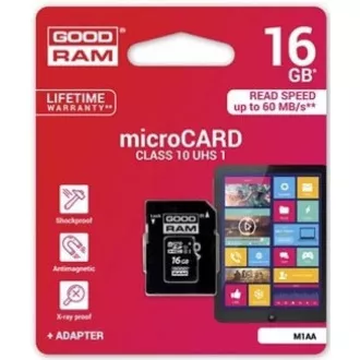 GOODRAM MicroSDHC-Karte 16GB M1AA, UHS-I Class 10, U1 + Adapter
