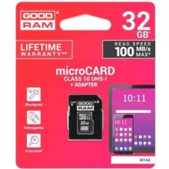 GOODRAM MicroSDHC-Karte 32GB M1AA, UHS-I Class 10, U1 + Adapter GOODRAM MicroSDHC-Karte 32GB M1AA, UHS-I Class 10, U1 + Adapter