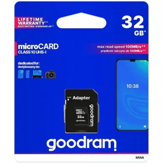 GOODRAM MicroSDHC-Karte 32GB M1AA, UHS-I Class 10, U1 + Adapter GOODRAM MicroSDHC-Karte 32GB M1AA, UHS-I Class 10, U1 + Adapter