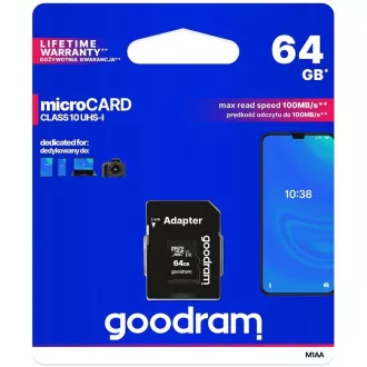 GOODRAM MicroSDXC-Karte 64GB M1AA, UHS-I Class 10, U1 + Adapter GOODRAM MicroSDXC-Karte 64GB M1AA, UHS-I Class 10, U1 + Adapter