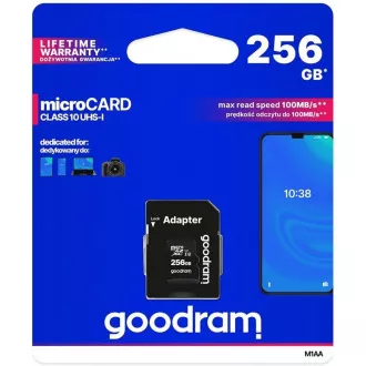 GOODRAM microSDXC-Karte 256GB M1AA (R: 100/W: 10 MB/s), UHS-I Class 10, U1 + Adapter