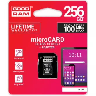 GOODRAM microSDXC-Karte 256GB M1AA (R: 100/W: 10 MB/s), UHS-I Class 10, U1 + Adapter