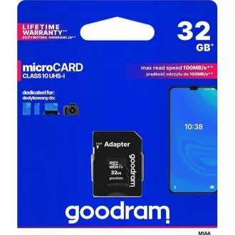 GOODRAM microSDHC-Karte 32GB M1A4 All-in-One (R: 100/W: 10 MB/s), UHS-I Class 10, U1 + Adapter + OTG-Kartenleser GOODRAM microSDHC-Karte 32GB M1A4 All-in-One (R: 100/W: 10 MB/s), UHS-I Class 10, U1 + Adapter + OTG-Kartenleser