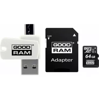 GOODRAM microSDXC-Karte 64GB M1A4 All-in-One (R: 100 / W: 10 MB / s), UHS-I Class 10, U1 + Adapter + OTG-Kartenleser