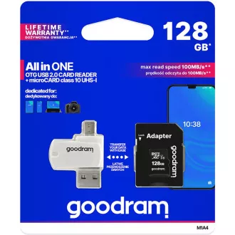 GOODRAM microSDXC-Karte 128 GB M1A4 All-in-One (R: 100 / W: 10 MB / s), UHS-I Class 10, U1 + Adapter + OTG-Kartenleser