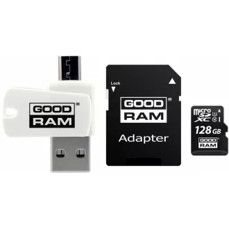 GOODRAM microSDXC-Karte 128 GB M1A4 All-in-One (R: 100 / W: 10 MB / s), UHS-I Class 10, U1 + Adapter + OTG-Kartenleser