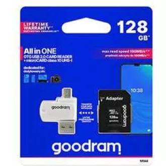 GOODRAM microSDXC-Karte 128 GB M1A4 All-in-One (R: 100 / W: 10 MB / s), UHS-I Class 10, U1 + Adapter + OTG-Kartenleser