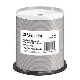 VERBATIM CD-R (100er Pack) Spindel / AZO / 52x / 700MB / Thermodruckbar Keine ID-Marke VERBATIM CD-R (100er Pack) Spindel / AZO / 52x / 700MB / Thermodruckbar Keine ID-Marke