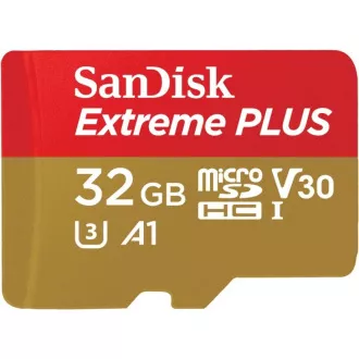 SanDisk MicroSDHC-Karte 32GB Extreme PLUS (10MB/s, UHS-I V30, Rescue Pro Deluxe) + Adapter