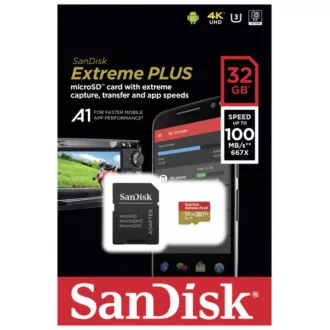 SanDisk MicroSDHC-Karte 32GB Extreme PLUS (10MB/s, UHS-I V30, Rescue Pro Deluxe) + Adapter