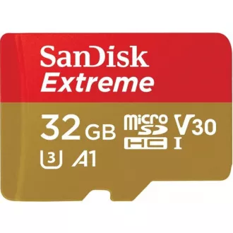 SanDisk MicroSDHC 32GB Extreme Card (100MB/s, Klasse 10 UHS-I V30, für Action-Kameras) + Adapter