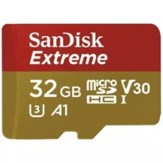 SanDisk MicroSDHC 32GB Extreme Card (100MB/s, Klasse 10 UHS-I V30, für Action-Kameras) + Adapter