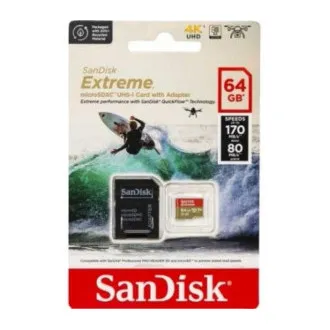 SanDisk micro SDXC Karte 64GB Extreme Action Cams und Drohnen (170 MB/s Klasse 10, UHS-I U3 V30) Adapter SanDisk micro SDXC Karte 64GB Extreme Action Cams und Drohnen (170 MB/s Klasse 10, UHS-I U3 V30) Adapter