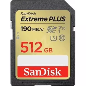 SanDisk SDXC-Karte 512GB Extreme PLUS (R 190 MB/s W130 MB/s Klasse 10, UHS-I U3 V30)