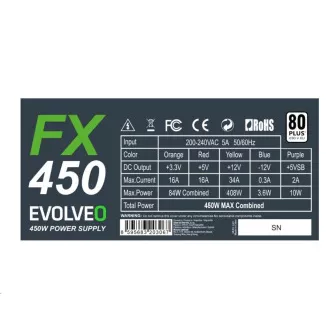 EVOLVEO FX 450, 450W ATX-Netzteil, 14cm, leise, 80 Weiß, 3 Jahre Garantie, schwarz EVOLVEO FX 450, 450W ATX-Netzteil, 14cm, leise, 80 Weiß, 3 Jahre Garantie, schwarz