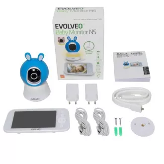 EVOLVEO Baby Monitor N5, Video-Babyphone-Set mit 360°-Überwachung, Zwei-Wege-Kommunikation und Schlafliedern, blau EVOLVEO Baby Monitor N5, Video-Babyphone-Set mit 360°-Überwachung, Zwei-Wege-Kommunikation und Schlafliedern, blau