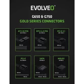 EVOLVEO G650 Netzteil 650W, 80 GOLD, ATX 3.1, aPFC, 140 mm Lüfter EVOLVEO G650 Netzteil 650W, 80 GOLD, ATX 3.1, aPFC, 140 mm Lüfter