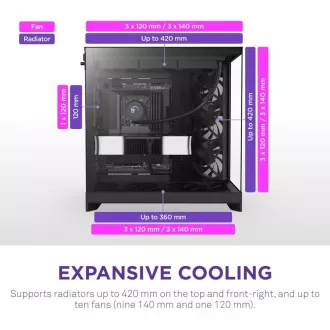 NZXT Gehäuse H9 Flow Zweikammer ATX / 4x140mm Lüfter / bis zu 10xLüfter / perforierter Deckel / Glas. Seitenteile, Front / schwarz