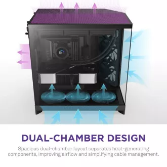 NZXT Gehäuse H9 Flow Zweikammer ATX / 4x140mm Lüfter / bis zu 10xLüfter / perforierter Deckel / Glas. Seitenteile, Front / schwarz