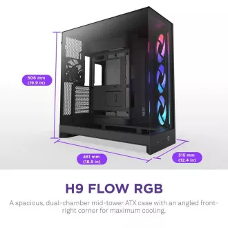 NZXT H9 Flow RGB Doppelkammer ATX / 1x140 RGB mm / 1x 120mm RGB Lüfter / Glas / schwarz