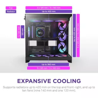 NZXT H9 Flow RGB Doppelkammer ATX / 1x140 RGB mm / 1x 120mm RGB Lüfter / Glas / schwarz