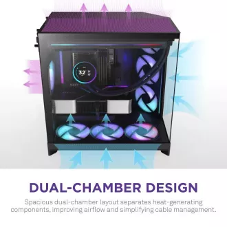 NZXT H9 Flow RGB Doppelkammer ATX / 1x140 RGB mm / 1x 120mm RGB Lüfter / Glas / schwarz