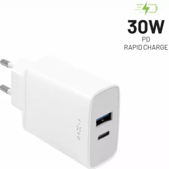 FIXED-Netzladegerät, USB-C   USB-A Anschluss, PD-Unterstützung, 30 W, weiß