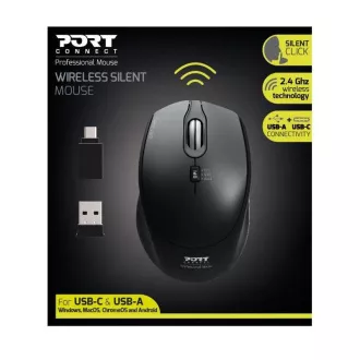 PORT Funkmaus SILENT, USB-A/USB-C Dongle, 2, 4Ghz, 1600DPI, schwarz