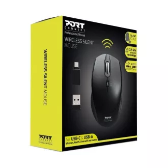 PORT Funkmaus SILENT, USB-A/USB-C Dongle, 2, 4Ghz, 1600DPI, schwarz